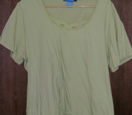 Woman's pullover top. Light green. Low scoop neck with lace. Short ...